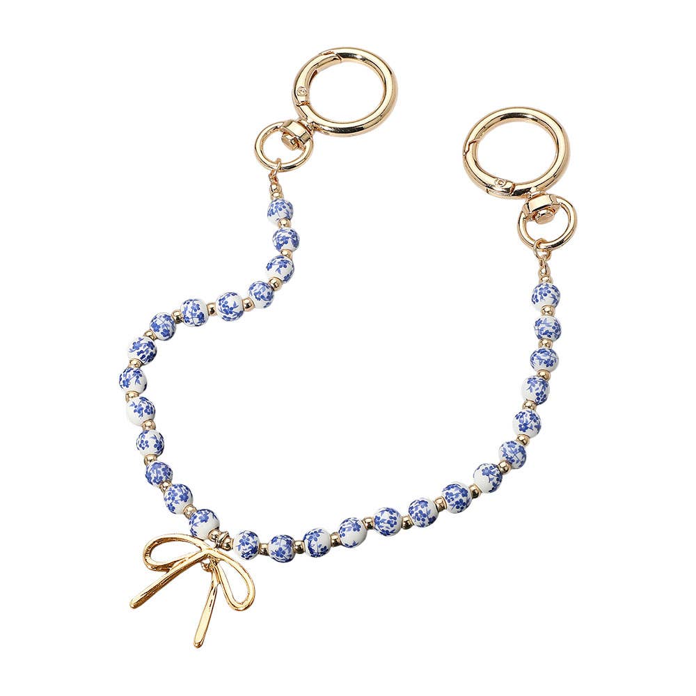 Bow Charm Floral Ceramic Ball Beaded Bag Charm
