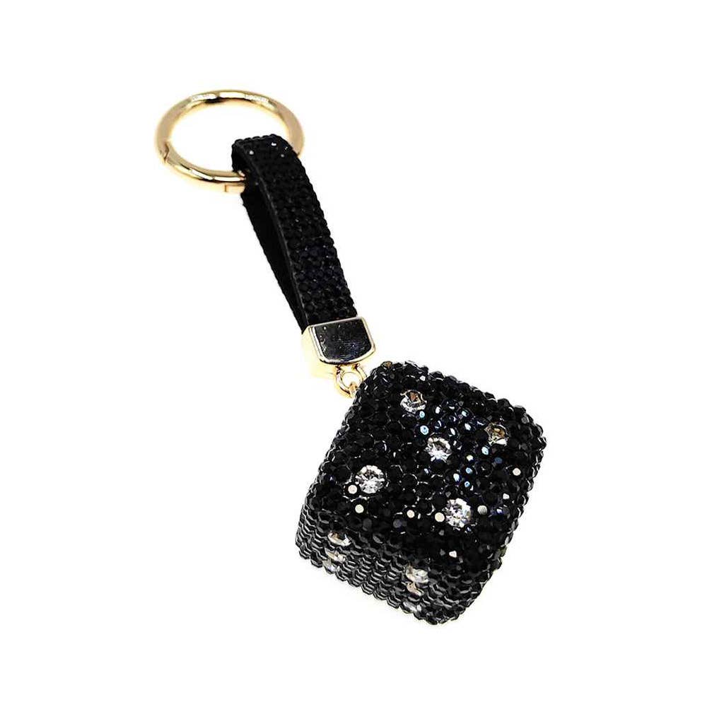 Bling Studded Cube Dice Bag Charm Keychain