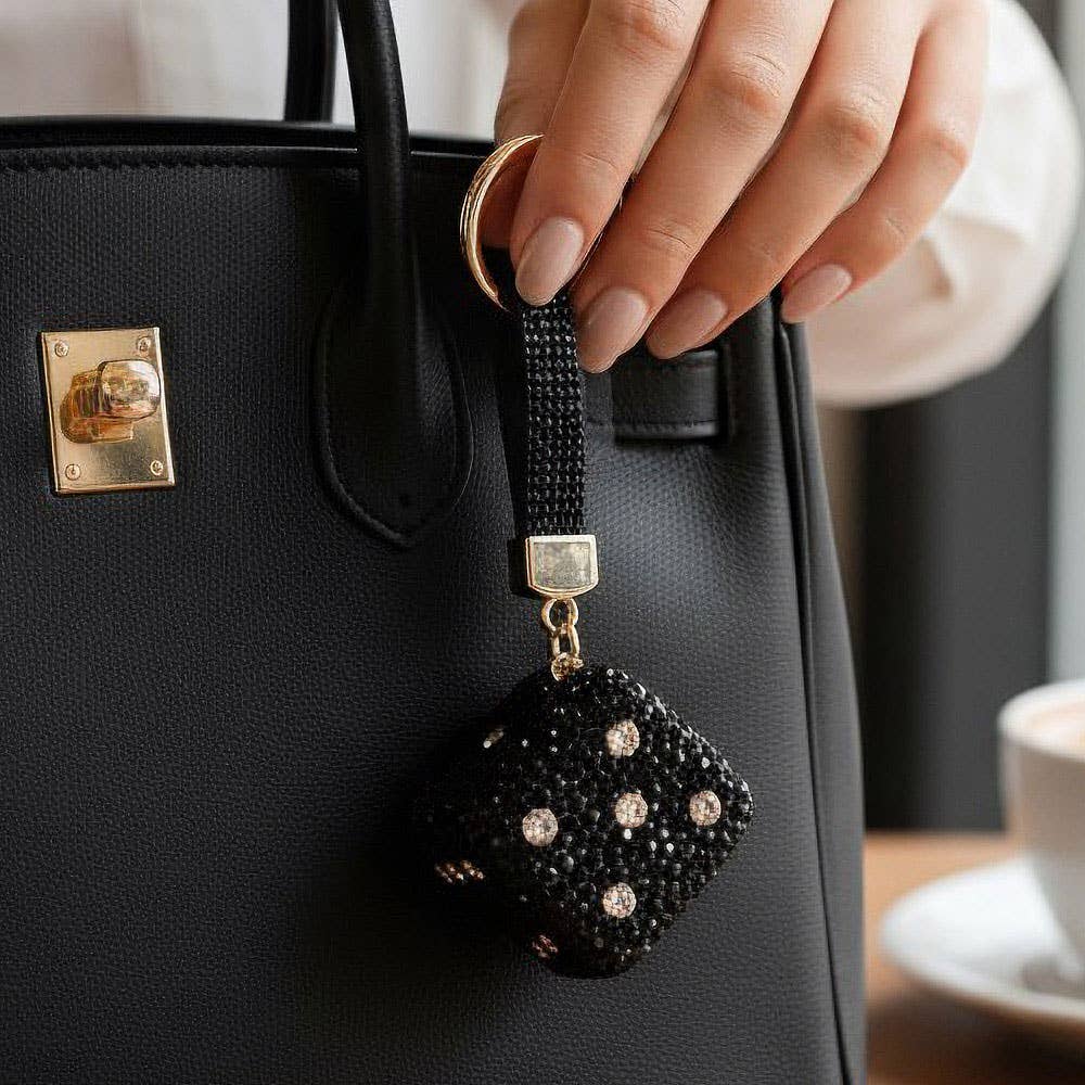 Bling Studded Cube Dice Bag Charm Keychain
