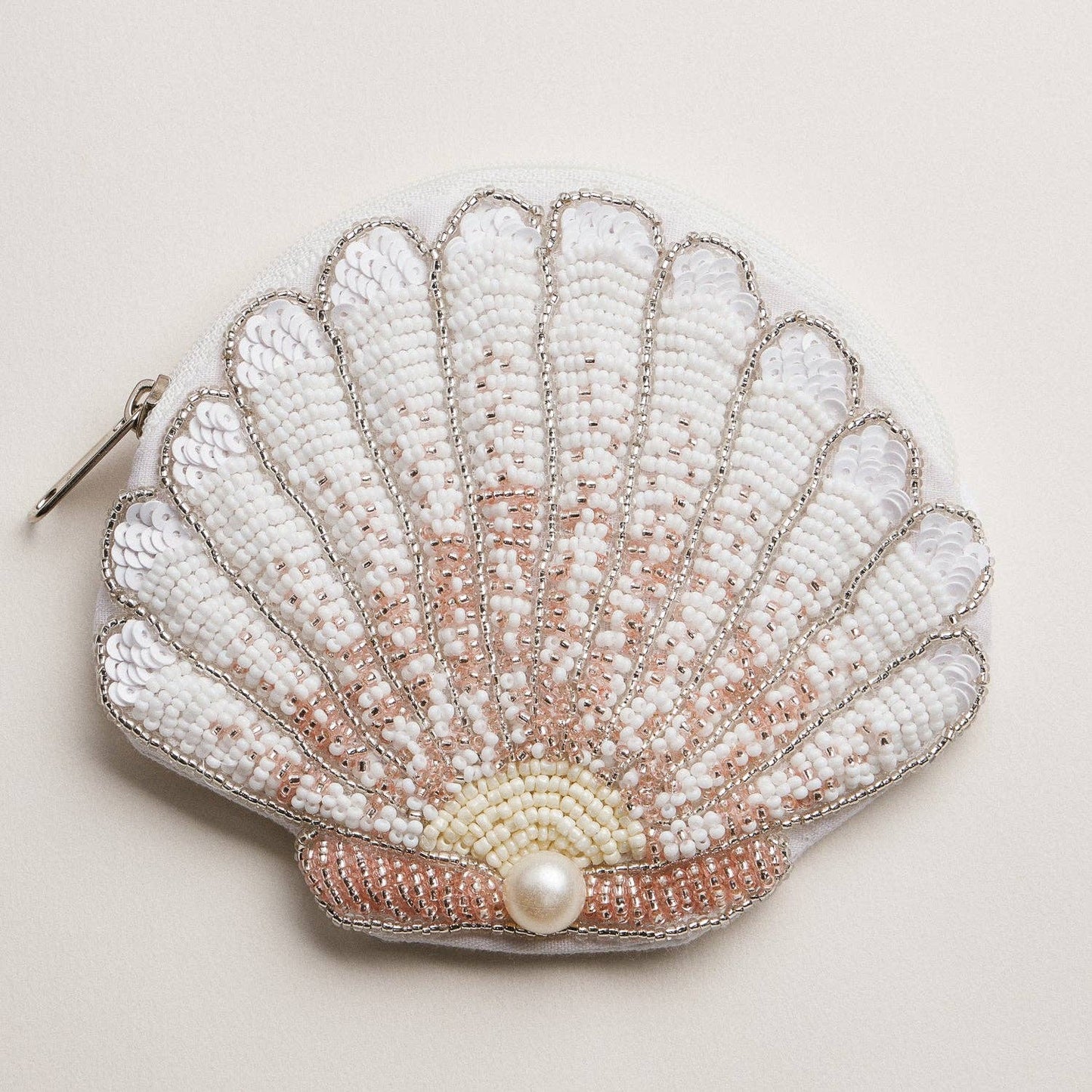 Seashell Beaded Coin Purse with Pearl Accent