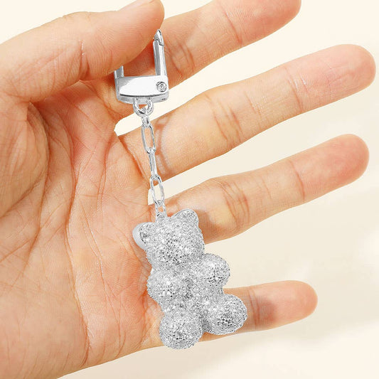 Gold Dipped CZ Stone Paved Teddy Bear Drop Keychain / Bag Charm