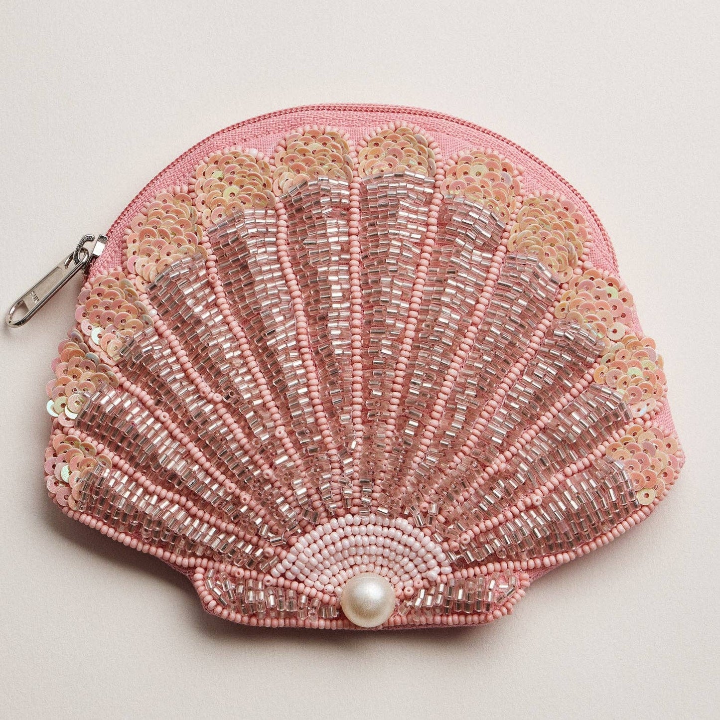 Seashell Beaded Coin Purse with Pearl Accent