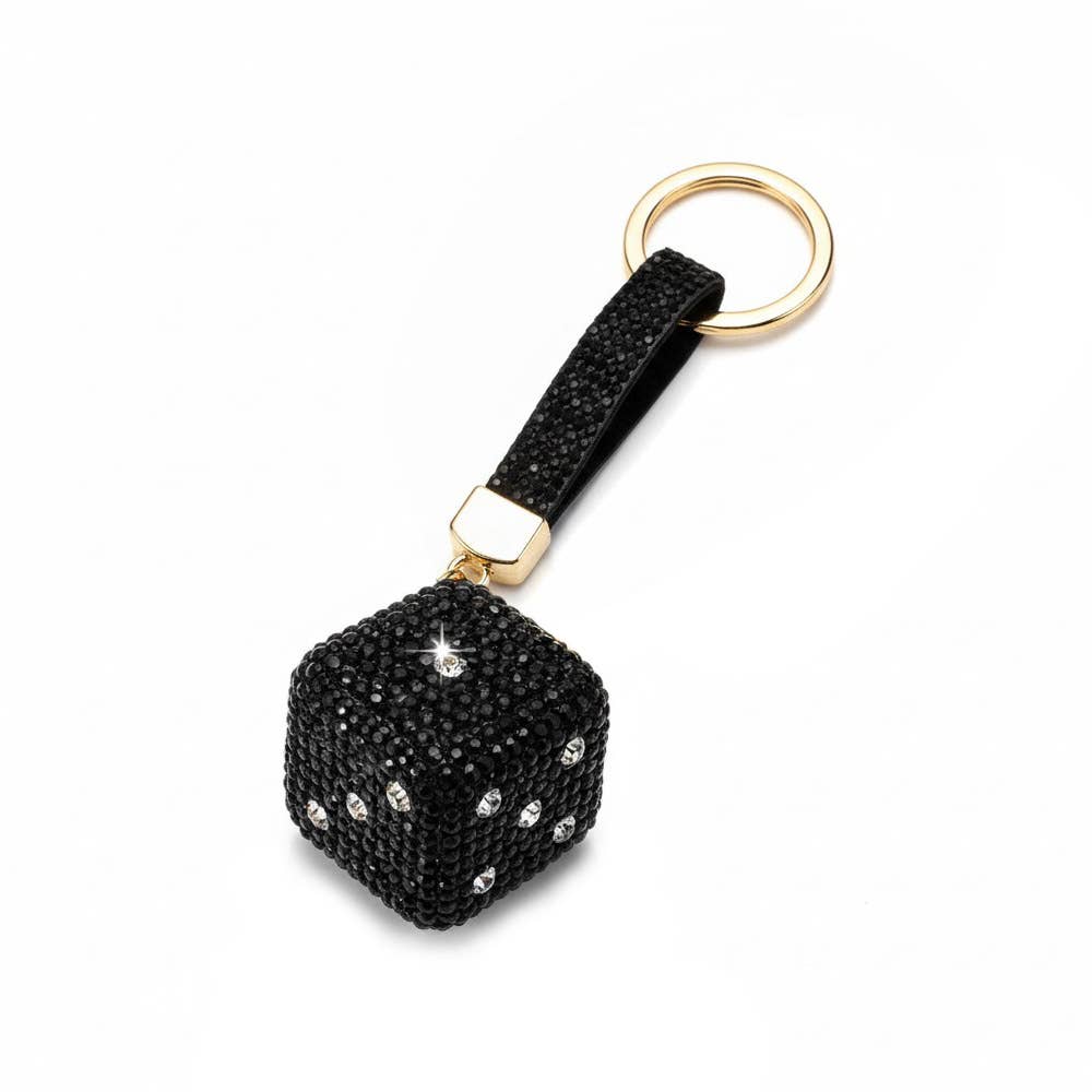 Bling Studded Cube Dice Bag Charm Keychain