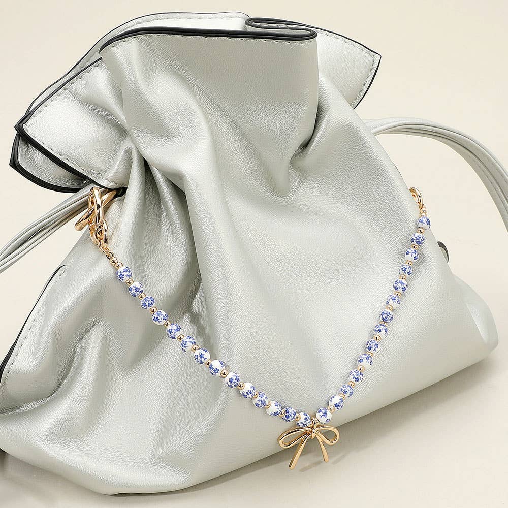 Bow Charm Floral Ceramic Ball Beaded Bag Charm
