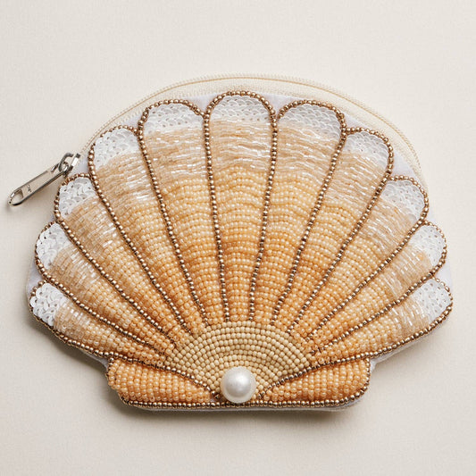 Seashell Beaded Coin Purse with Pearl Accent