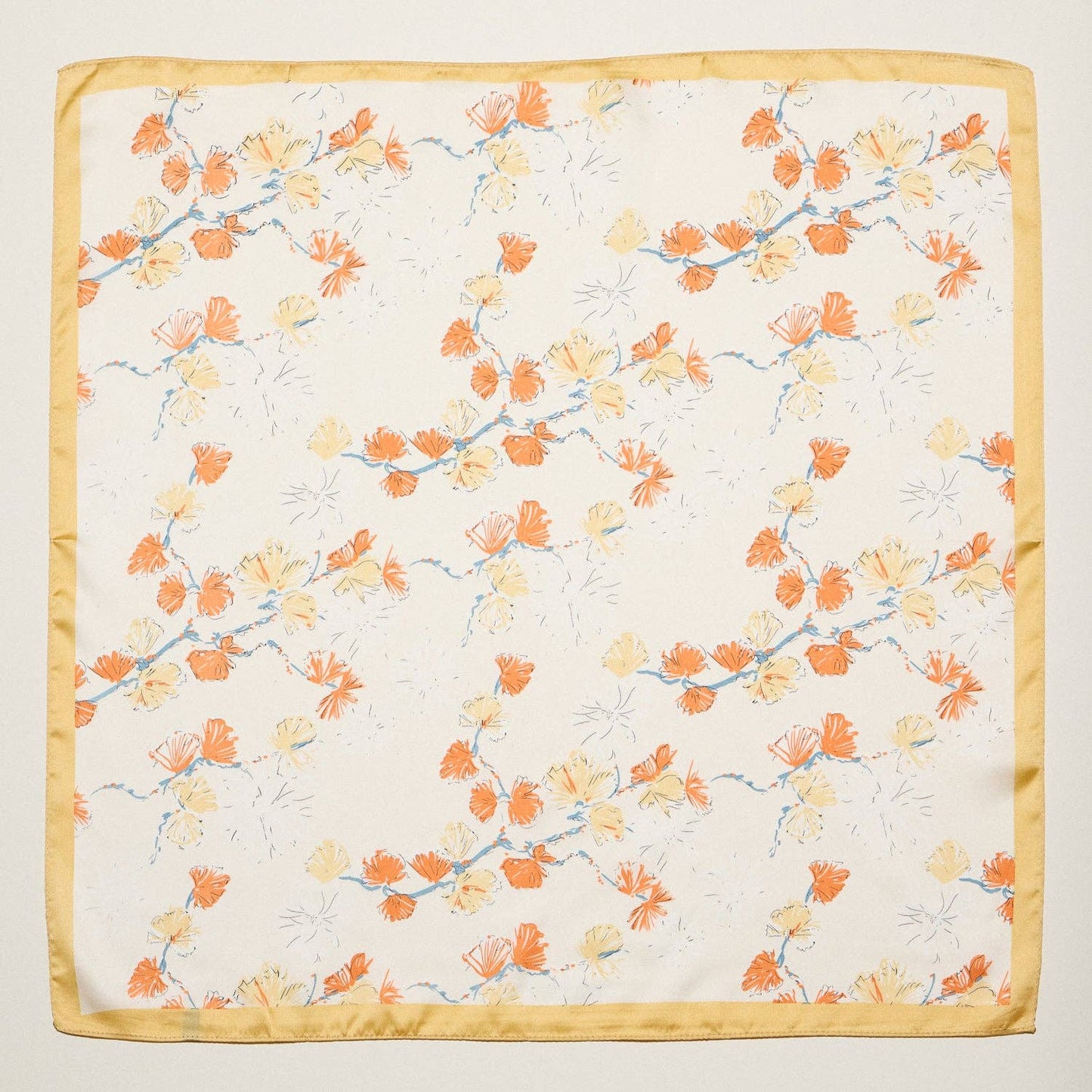 Delicate Floral Branch Square Scarf – Soft Botanical Print Silk-Feel Scarf