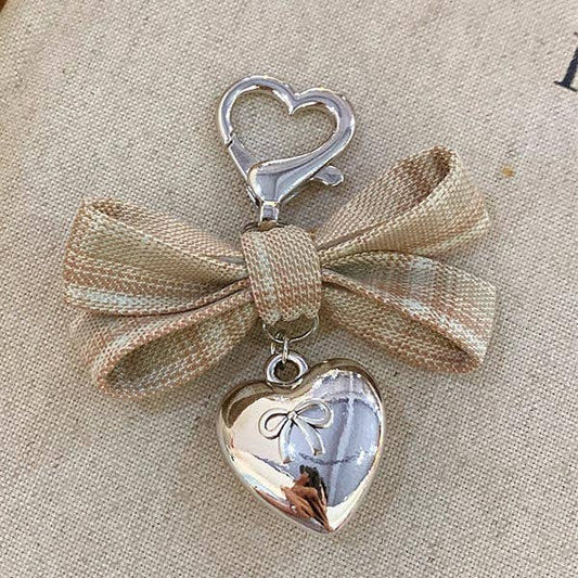 Plaid Bow Love Pendant Bag Charm