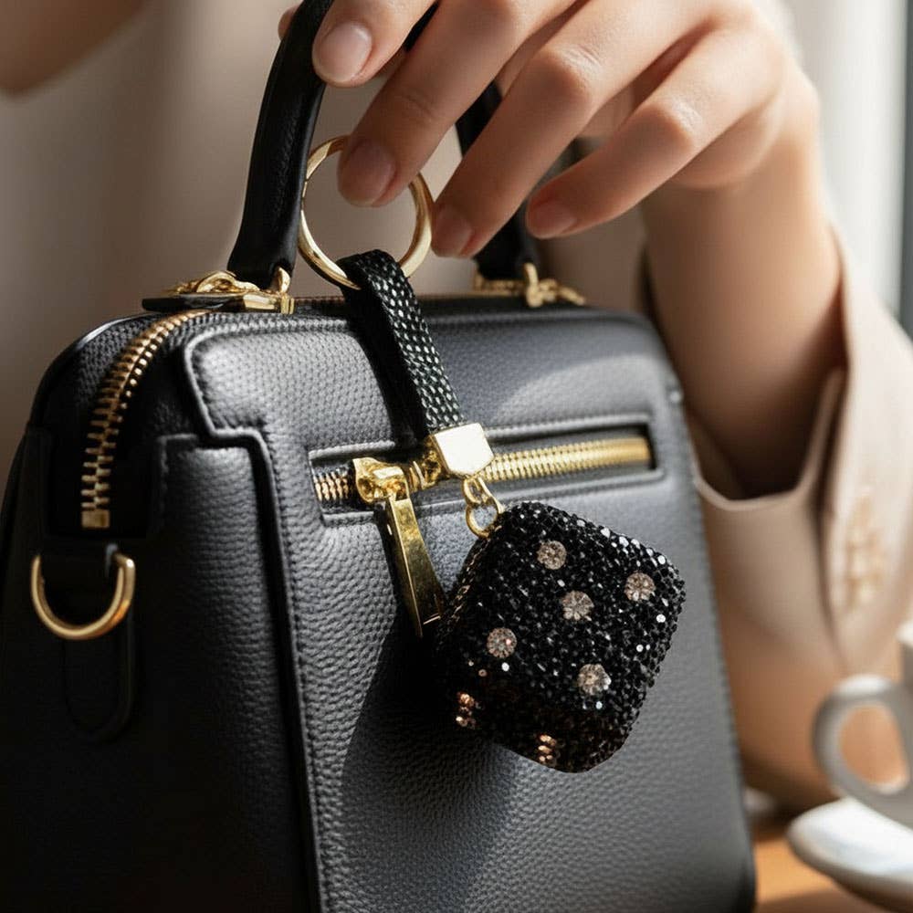 Bling Studded Cube Dice Bag Charm Keychain