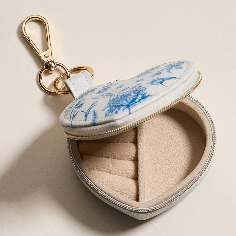 Floral Pattern Print Heart Shaped Jewelry Case Keychain / Bag Charm