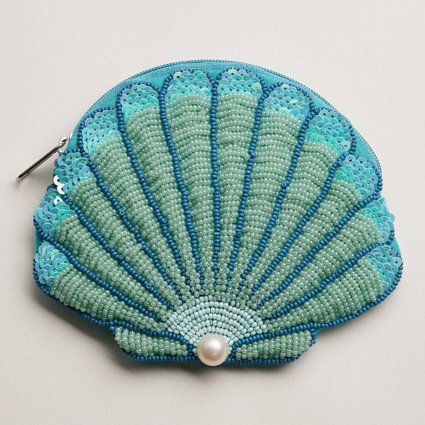 Seashell Beaded Coin Purse with Pearl Accent