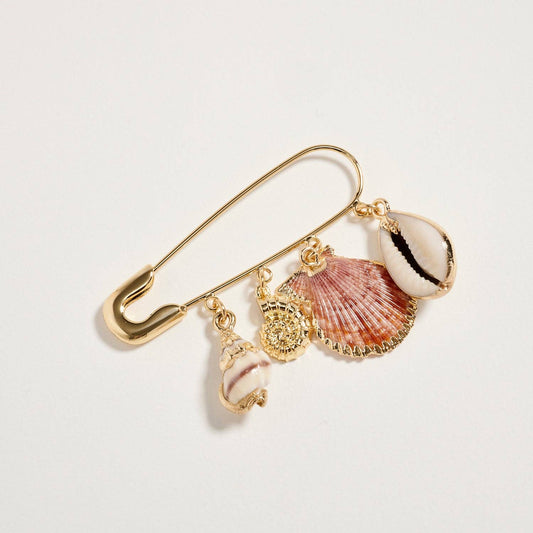 Coastal Shell Charm Safety Gold Pin Brooch