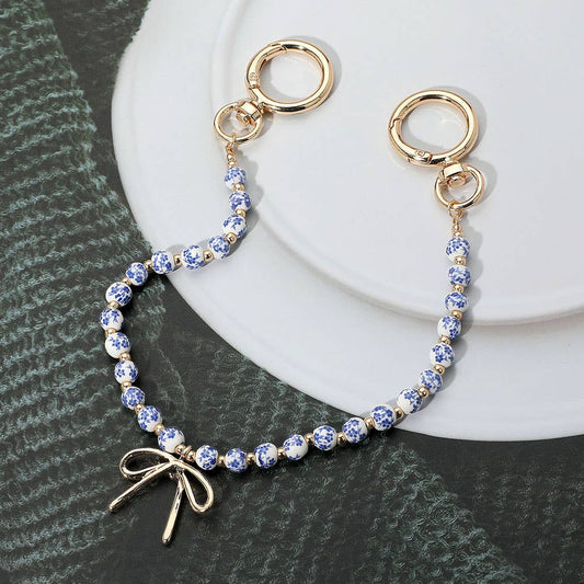 Bow Charm Floral Ceramic Ball Beaded Bag Charm